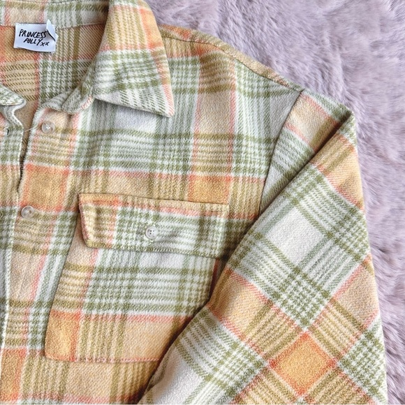 Princess Polly Mila Button Up Long Sleeve Shacket Shirt in Orange Multi Color - Picture 4 of 6
